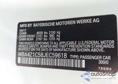 2018 BMW 430I z USA, uszkodzony, nr VIN WBA4Z1C58JEC59618